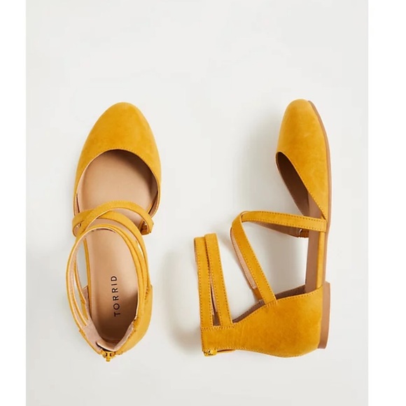 MUSTARD YELLOW FAUX SUEDE STRAPPY FLAT